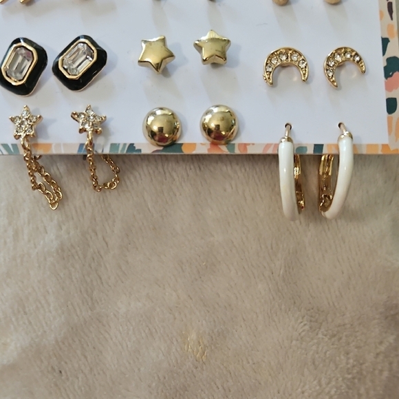 bebe Womens Gold Tone Black White Studs Hoops Pierced Earrings Stars Bolts Chain - Picture 4 of 5